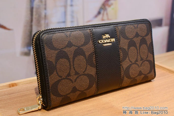COACH蔻馳 F52859 pvc配皮 經典logo專櫃新款 馬車標拼色 長款拉鏈錢包 outlets款  Chz1334